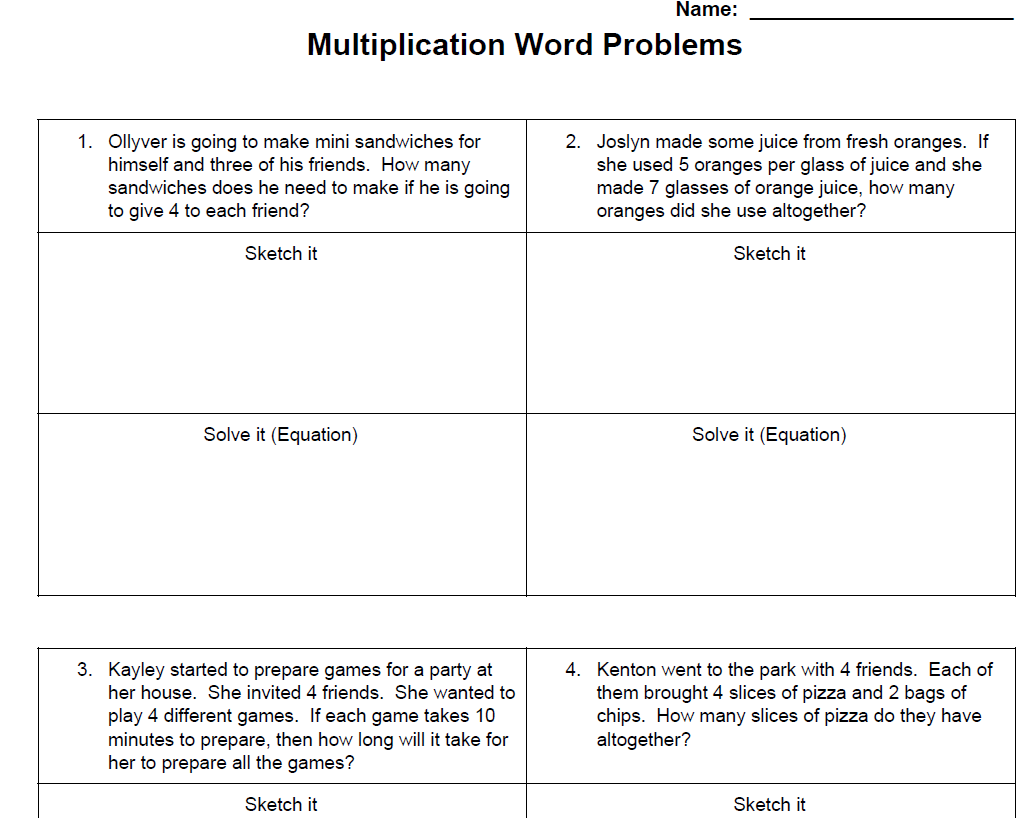 Multiplication Word Problems For 3rd Grade Educational Resource